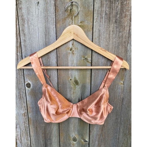 VINTAGE VICTORIA SECRET gold label rose gold satin dainty bralette bra size 34C - Picture 1 of 8